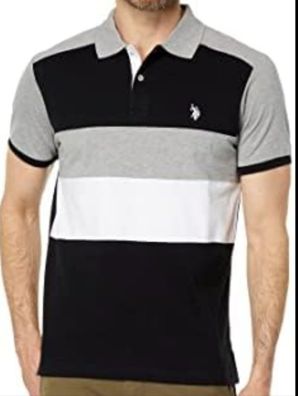 NWOT U.S. Polo Assoc. Black, Gray & White Colorblock Polo - Size Small